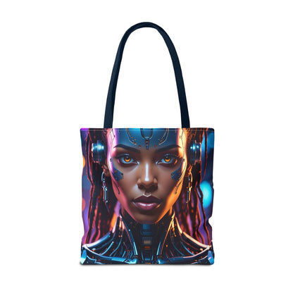 Futuristic Cyberpunk Tote Bag, AOP Tote, Cool Gift for Tech Lovers, Stylish Bag for Everyday Use, Space-Themed Fashion