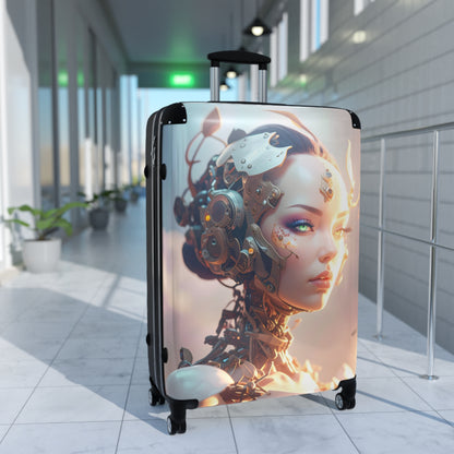 Futuristic Travel Suitcase with Robotic Design, Stylish Luggage, Carry-On Bag for Modern Travelers, Unique Gift for Adventurers