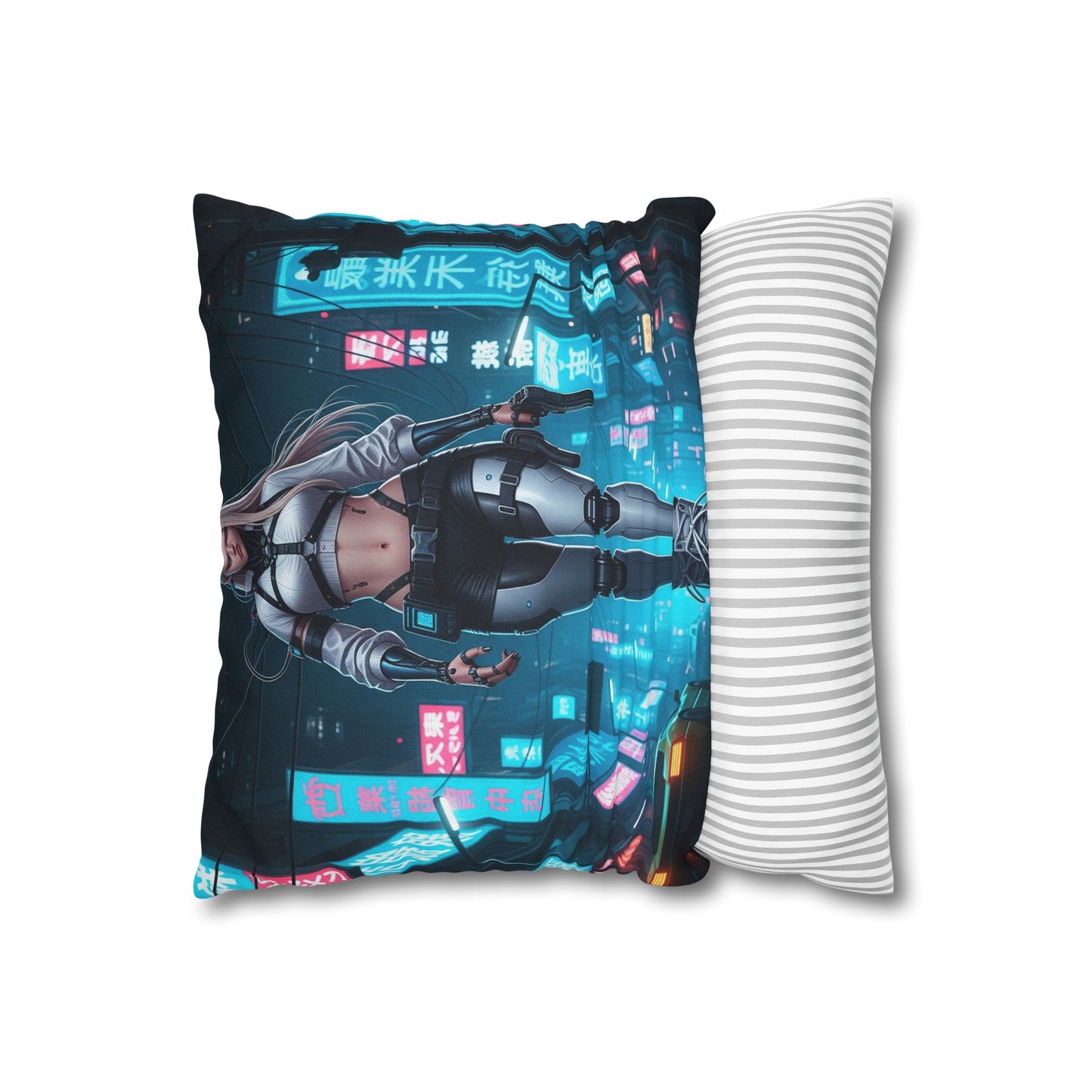 Futuristic Cyberpunk Pillowcase, Cozy Home Decor, Modern Sofa Cushion, Unique Gift for Gamers, Bedroom Accent