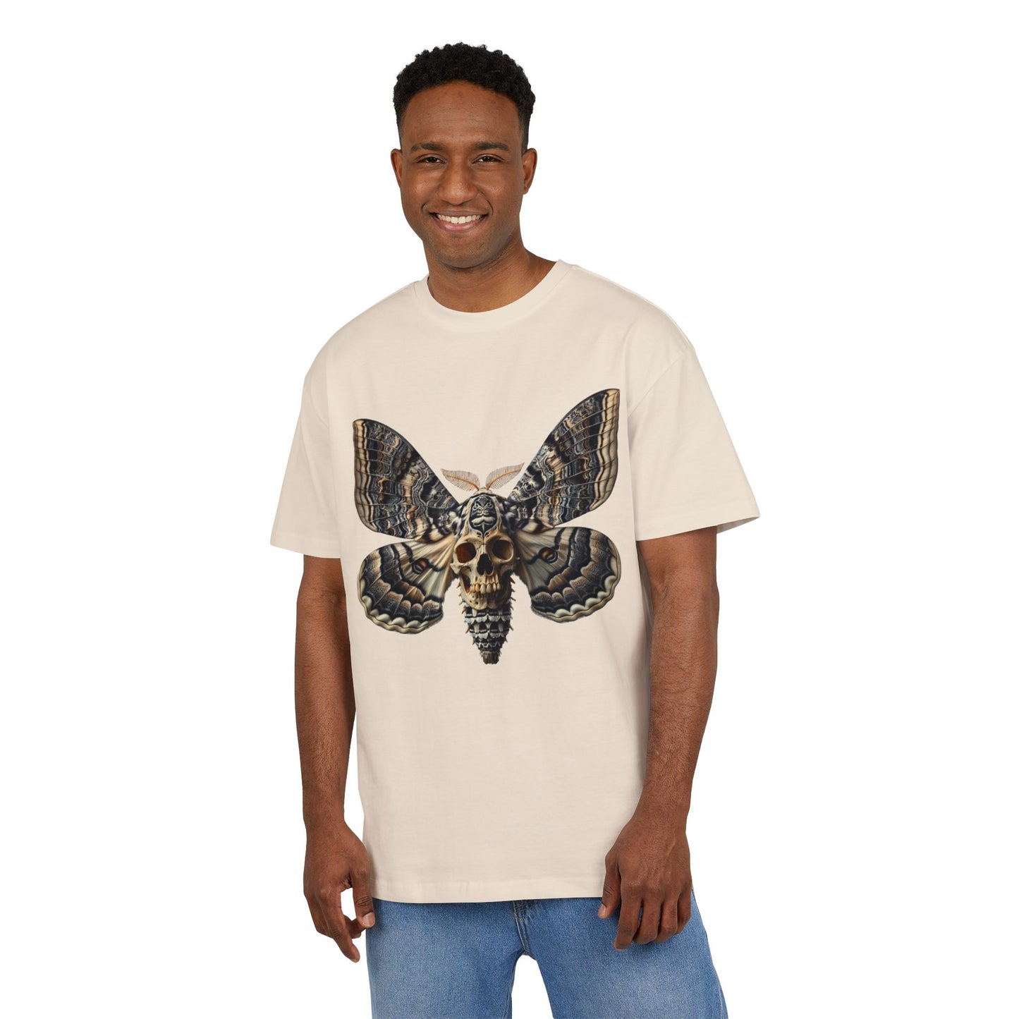 Unisex Oversize Tee with Skull Moth Design - Edgy Graphic Shirt