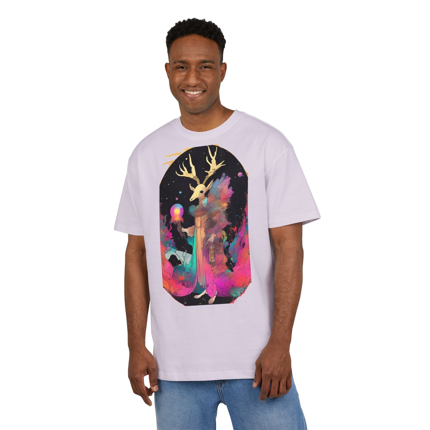 Cosmic Stag Unisex Oversize Tee | Bohemian Vibe T-Shirt, Fantasy Apparel, Unique Gift, Art-Inspired Fashion, Summer Style