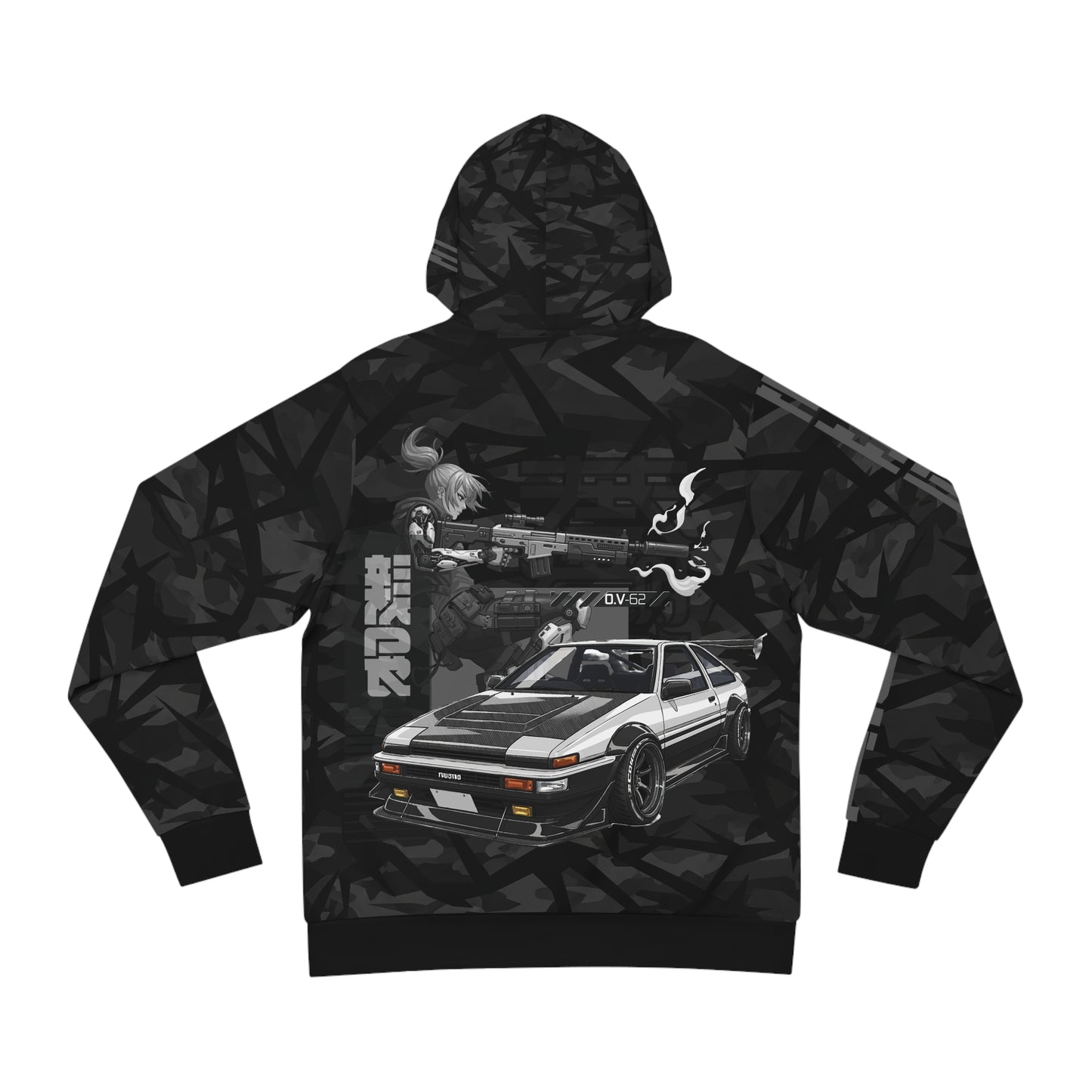 Urban Streetwear Hoodie, Graphic Pullover, Car Lovers Gift, Retro Style, Black Fashion, All Over Print