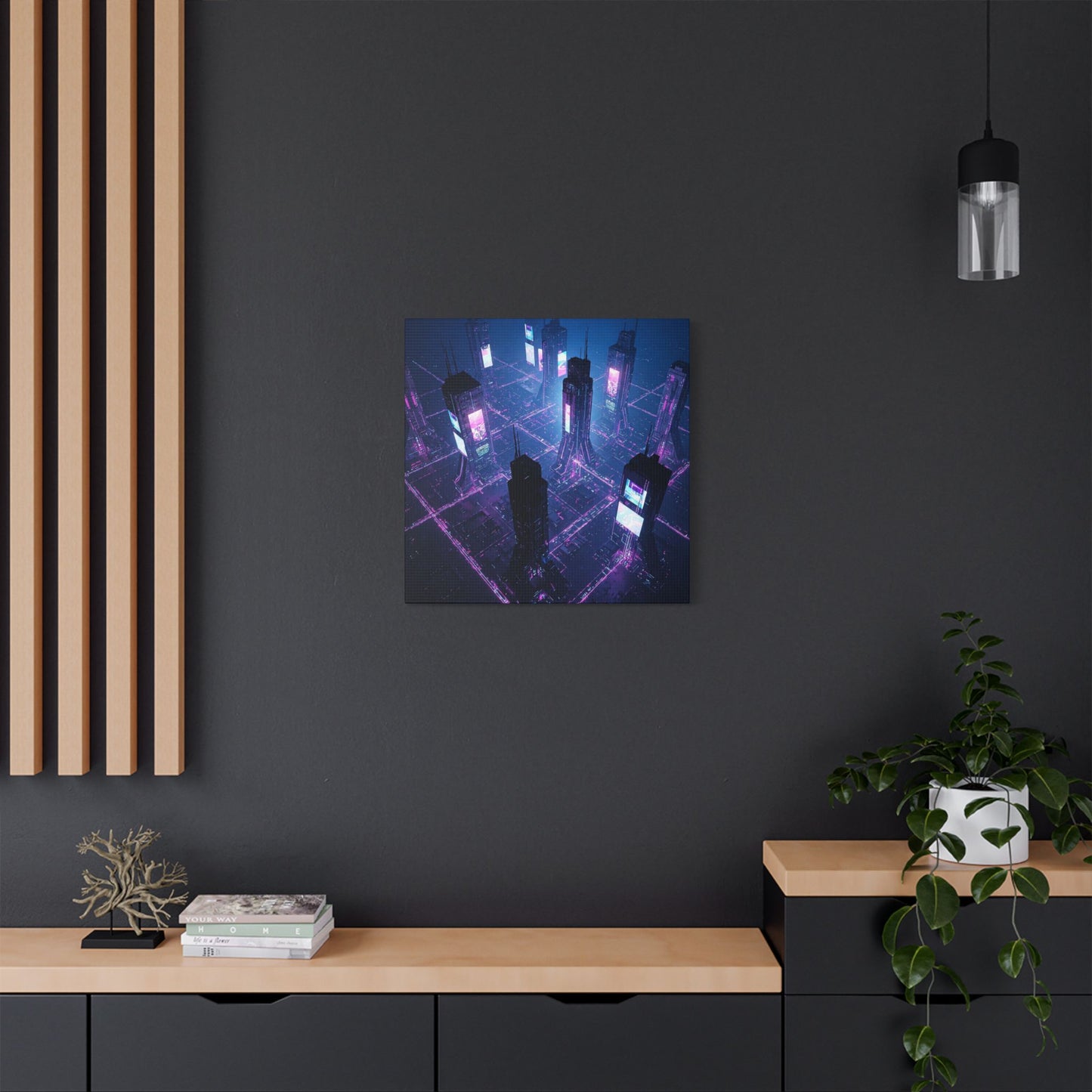 Futuristic Art Canvas, Urban Wall Decor, Retro Digital Print, Cyberpunk Artwork, Modern Home Aesthetic