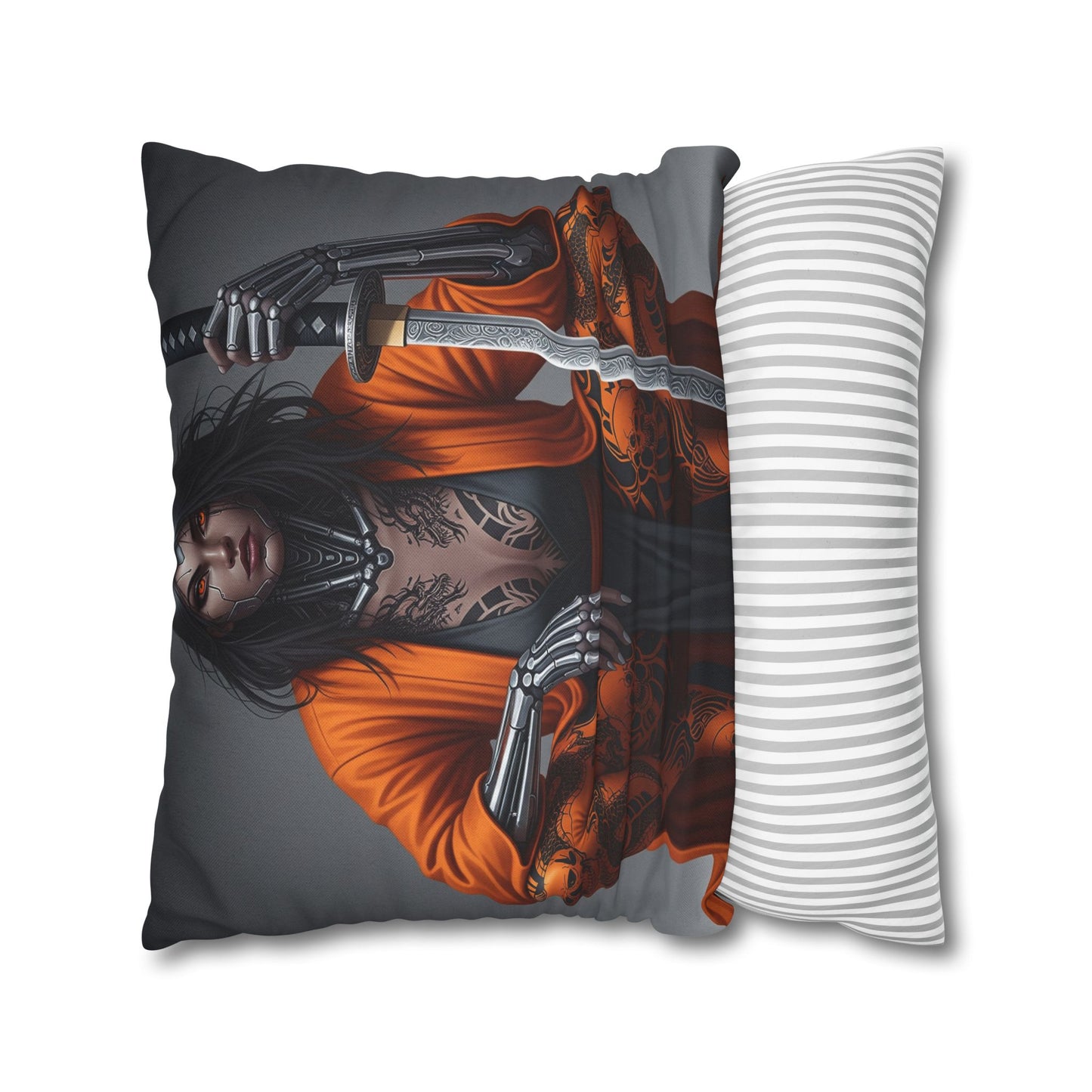 Fierce Warrior Design Pillowcase, Unique Home Decor, Boho Accent Pillow, Anime Art, Gift for Her, Cosplay Lovers