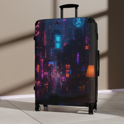 Urban Nightscape Luggage - Stylish Travel Suitcase, Neon City Design, Perfect for Adventurers, Travelers, Gifts for Explorers