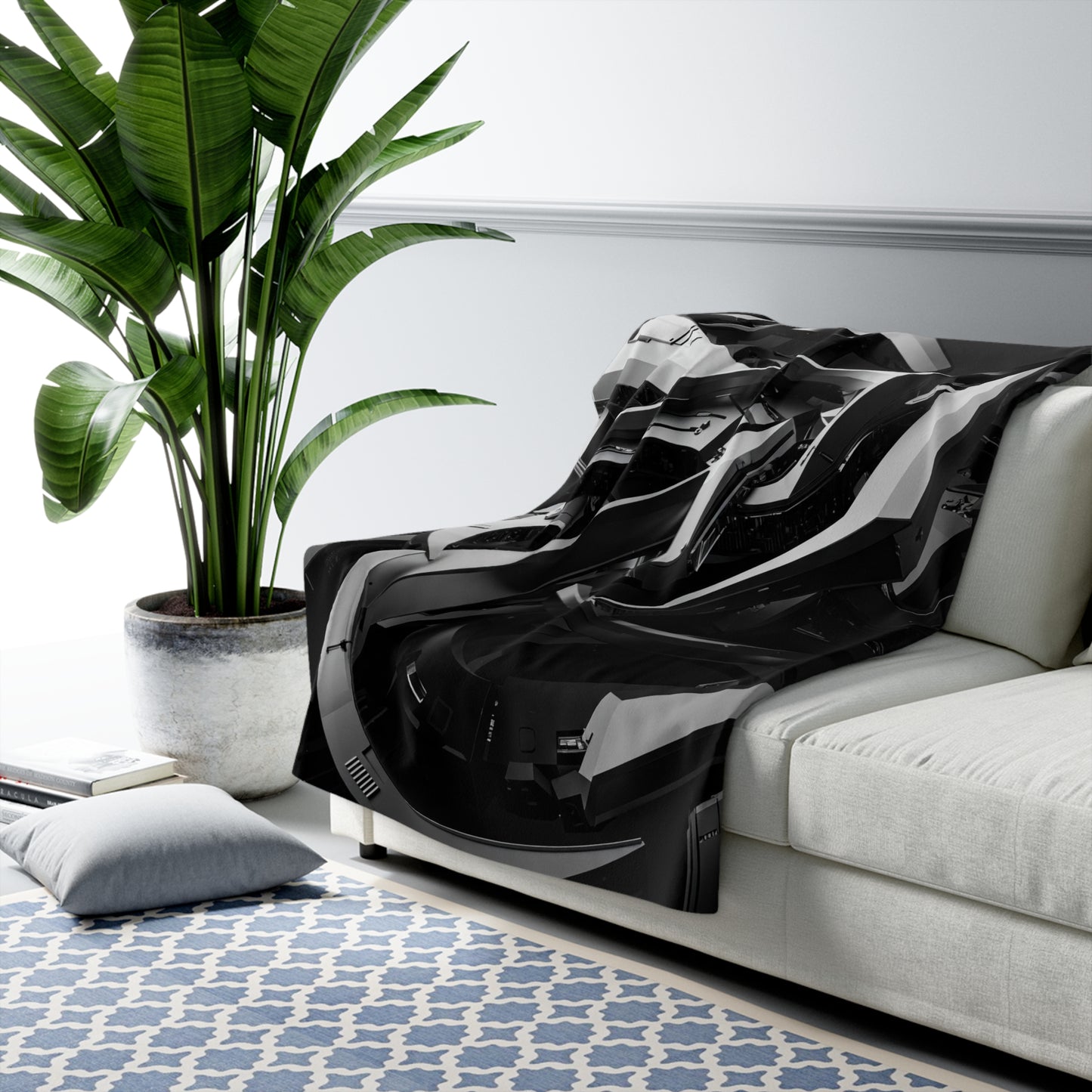 Modern Geometric Sherpa Fleece Blanket, Cozy Gift for Home