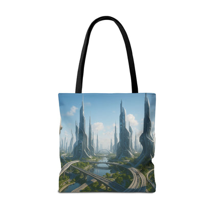 Futuristic Cityscape Tote Bag, Eco-Friendly Bag, Art Print Tote, Unique Shoulder Bag, Travel Tote, Stylish Shopping Bag, Gift for Her