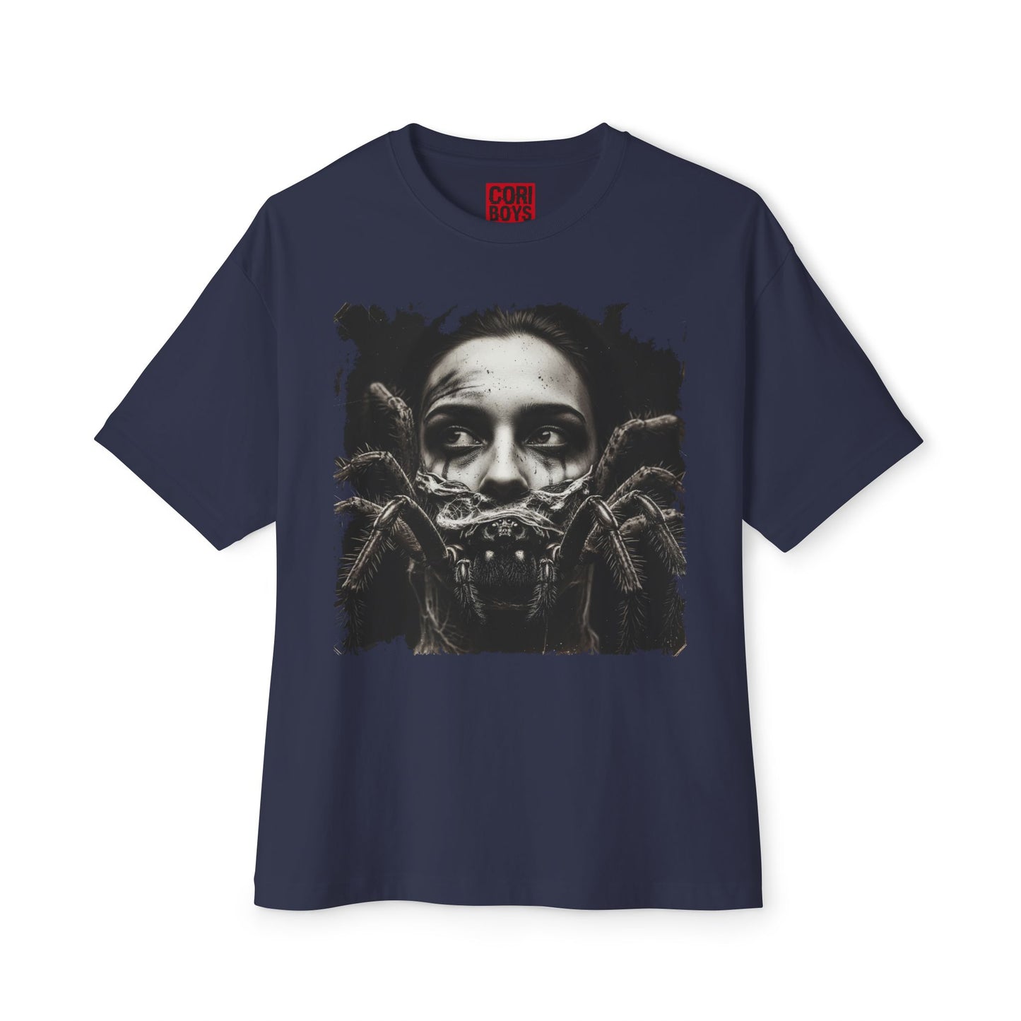 Eerie Spider Graphic Unisex Boxy Tee, Creepy Shirt for Halloween, Casual Wear, Street Fashion, Unique Gift for Spooky Season