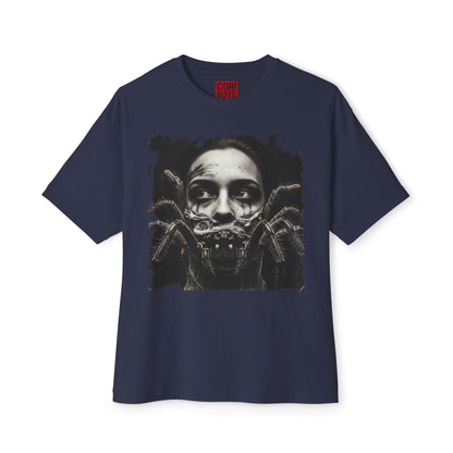 Eerie Spider Graphic Unisex Boxy Tee, Creepy Shirt for Halloween, Casual Wear, Street Fashion, Unique Gift for Spooky Season