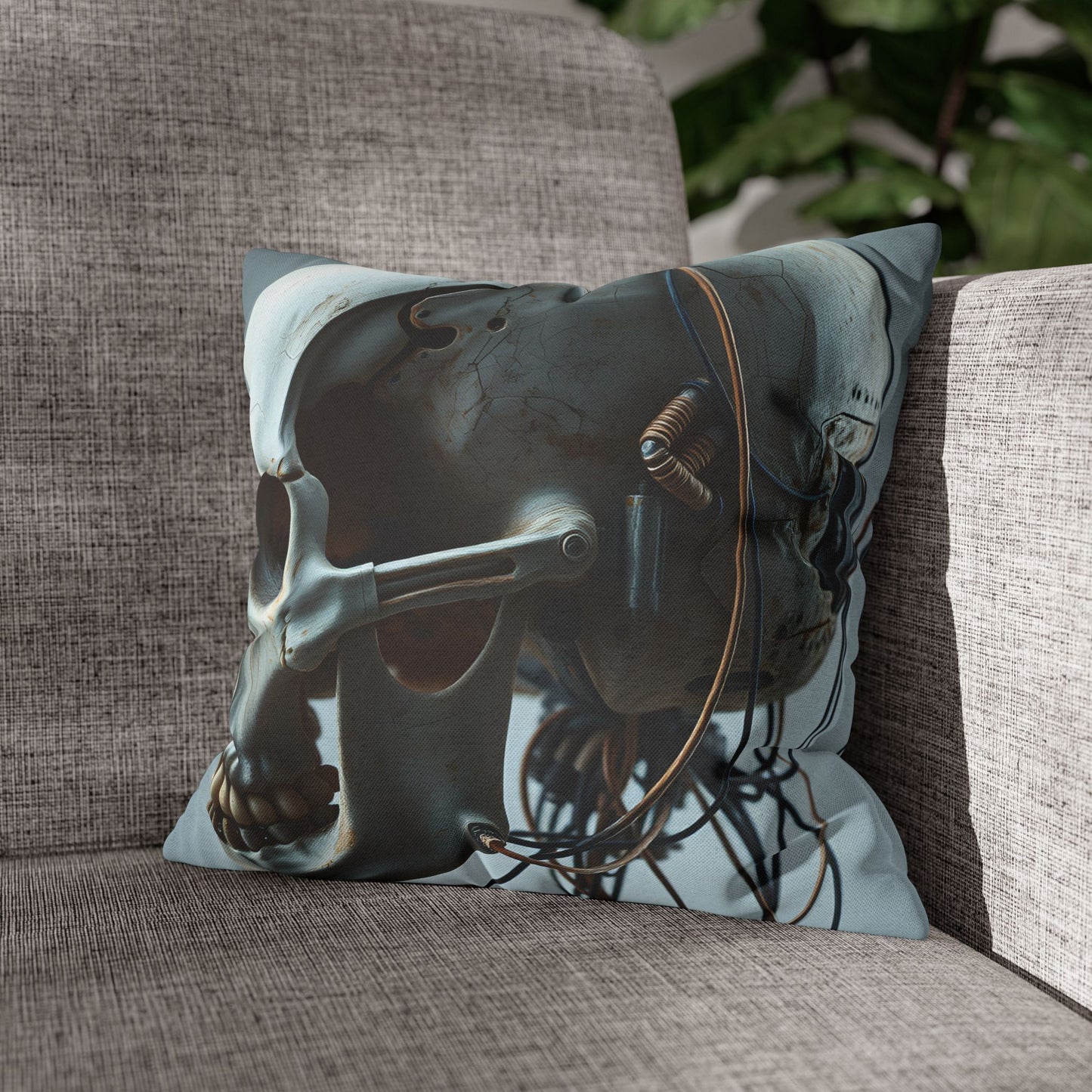Square Pillowcase Futuristic Edge Skull Design Pillowcase