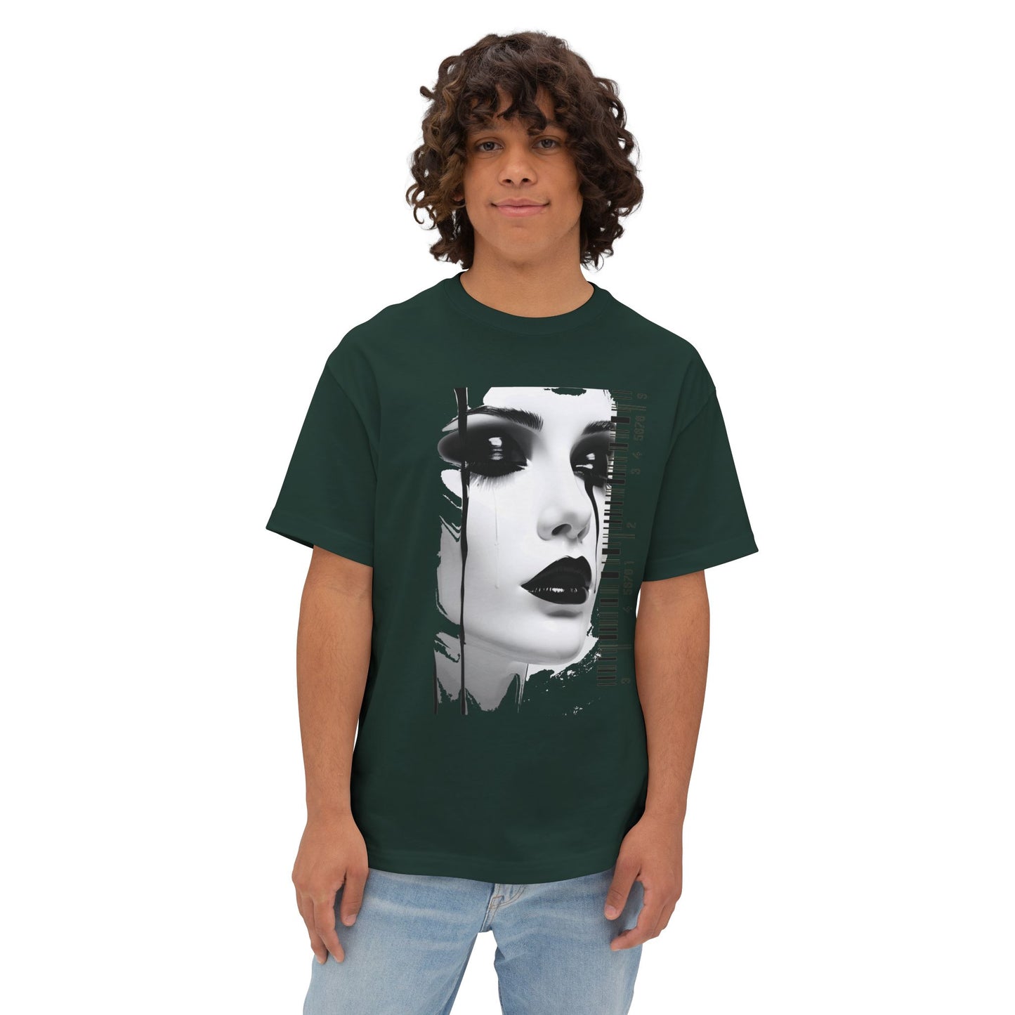 Chic Art Print Boxy Tee, Oversized Graphic T-Shirt, Fashionable Streetwear Top, Unique Women’s Cotton Tee, Casual Everyday Wear