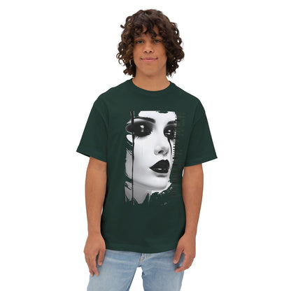 Chic Art Print Boxy Tee, Oversized Graphic T-Shirt, Fashionable Streetwear Top, Unique Women’s Cotton Tee, Casual Everyday Wear