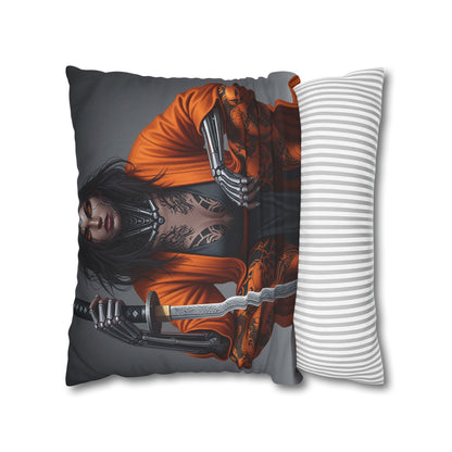 Fierce Warrior Design Pillowcase, Unique Home Decor, Boho Accent Pillow, Anime Art, Gift for Her, Cosplay Lovers