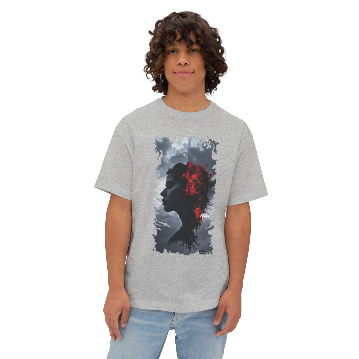 Stylish Oversized Boxy Tee with Artistic Profile Design, Casual Streetwear, Graphic T-shirt, Gift for Art Lovers, Everyday Comfort