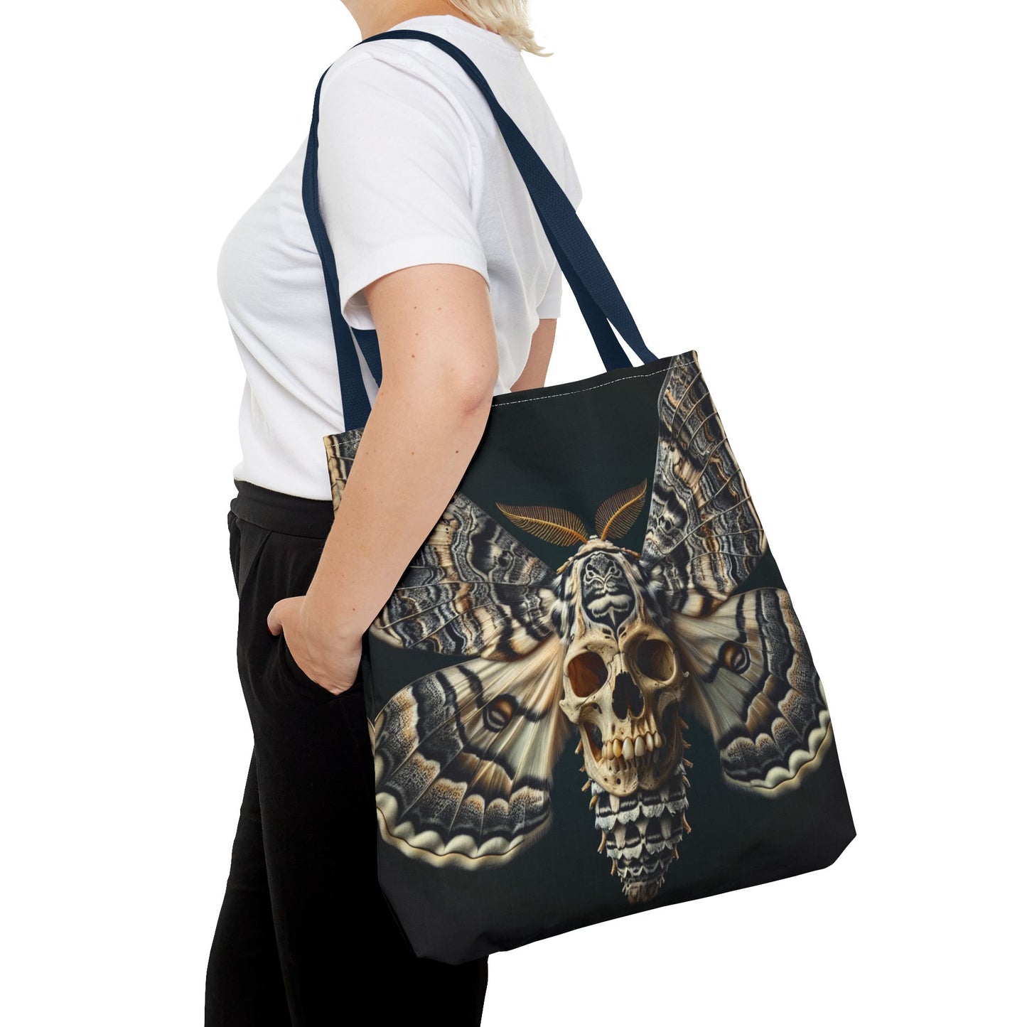 Gothic Skull Moth Tote Bag, Edgy Eco-Friendly Tote, Artsy Shopping Bag, Unique Gift for Halloween, Boho Tote for Nature Lovers