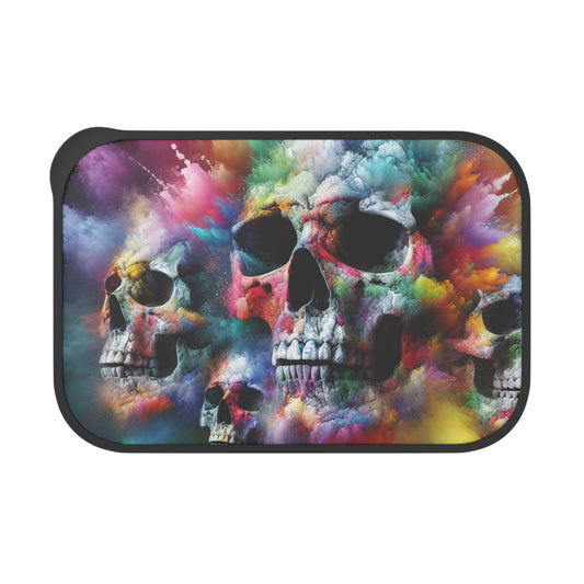 Colorful Skull Design Bento Box with Band and Utensils, Eco-Friendly Lunch Container, Perfect for Festivals, Halloween, Picnic