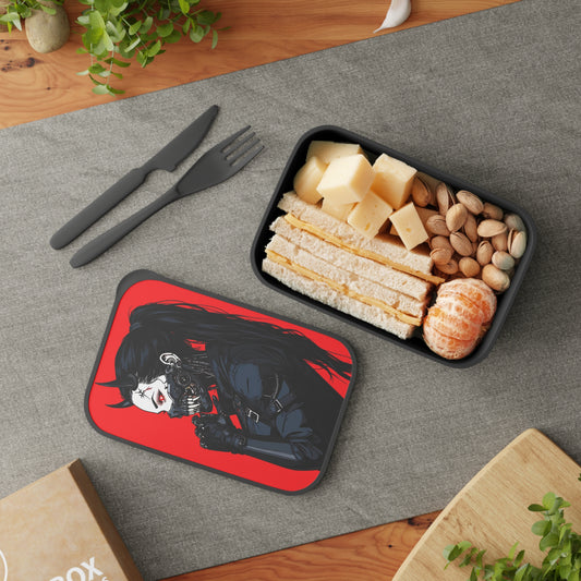 Gothic Bento Box with Utensils, Stylish Lunchbox, Anime-Inspired Food Container, Unique Gift for Foodies, Perfect for School or Work