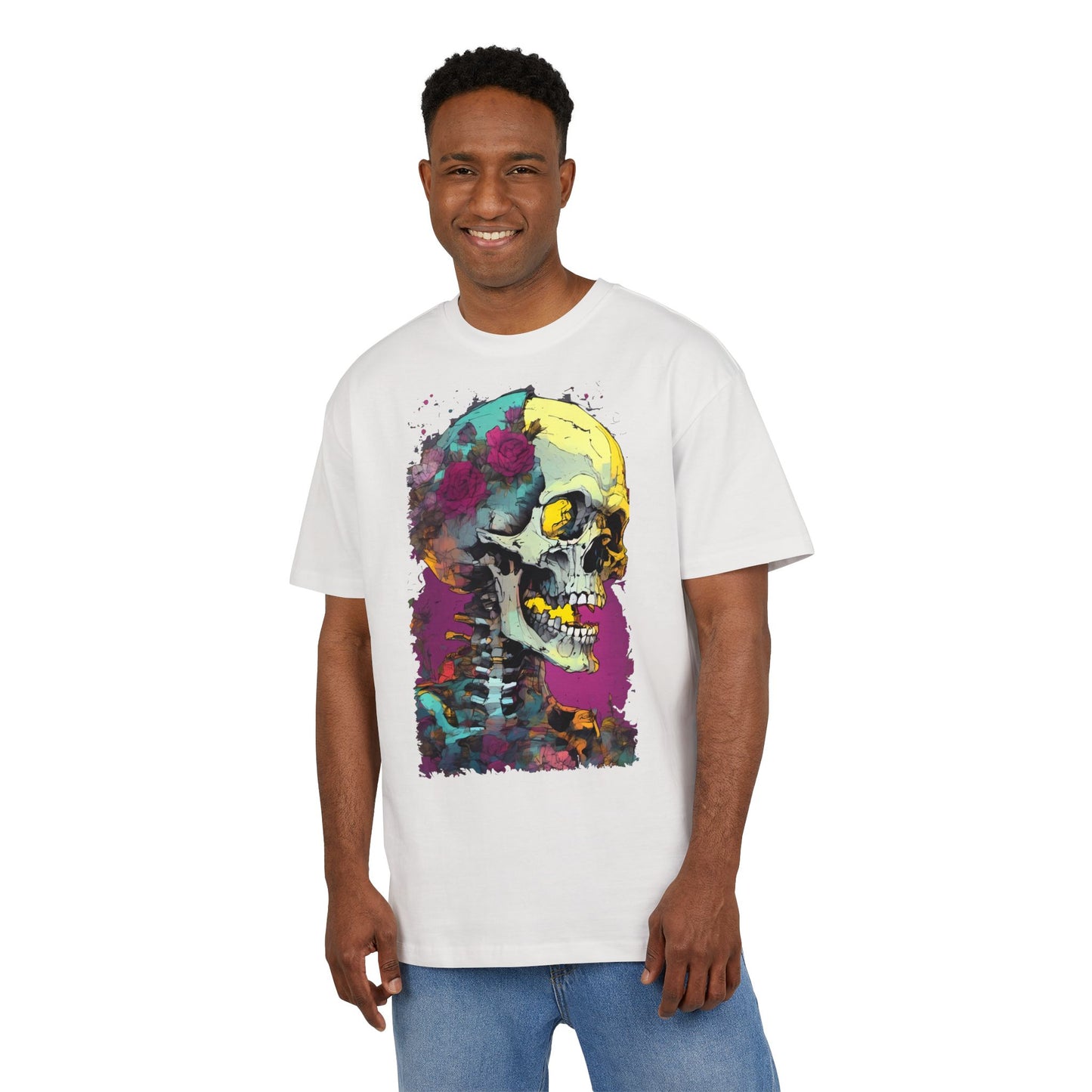 Colorful Skull Oversize Tee, Unisex Graphic Shirt, Edgy Streetwear, Casual Summer Top, Halloween Costume, Gift for Art Lovers
