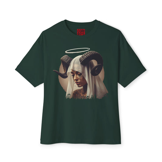 Mystical Ram Graphic Tee, Unisex Oversized Boxy Tee, Statement T-Shirt, Boho Chic Shirt, Art-Inspired Fashion, Comfortable Everyday Wear
