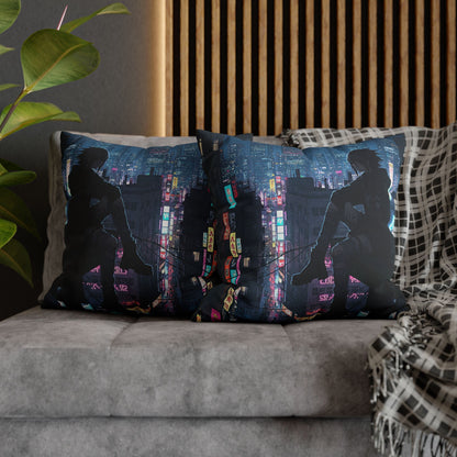 Anime-Inspired Urban Pillowcase, Cozy Home Decor, Nerdy Gift, Bedroom Accent, Cyberpunk Decor, Manga Lover Gift