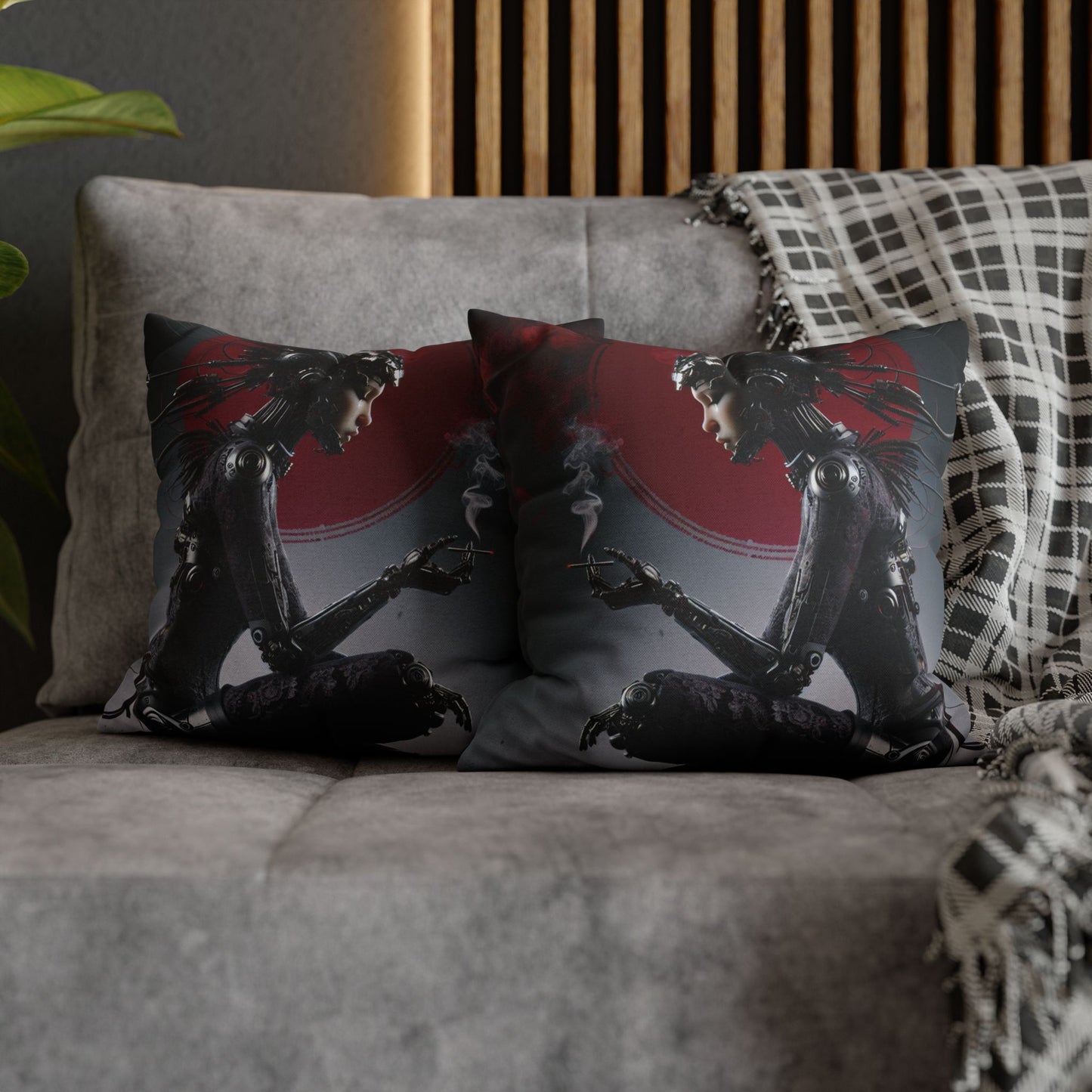 Futuristic Robot Love Pillowcase, Cyberpunk Decor, Gift for Tech Lovers, Modern Home Accent, Unique Housewarming Present