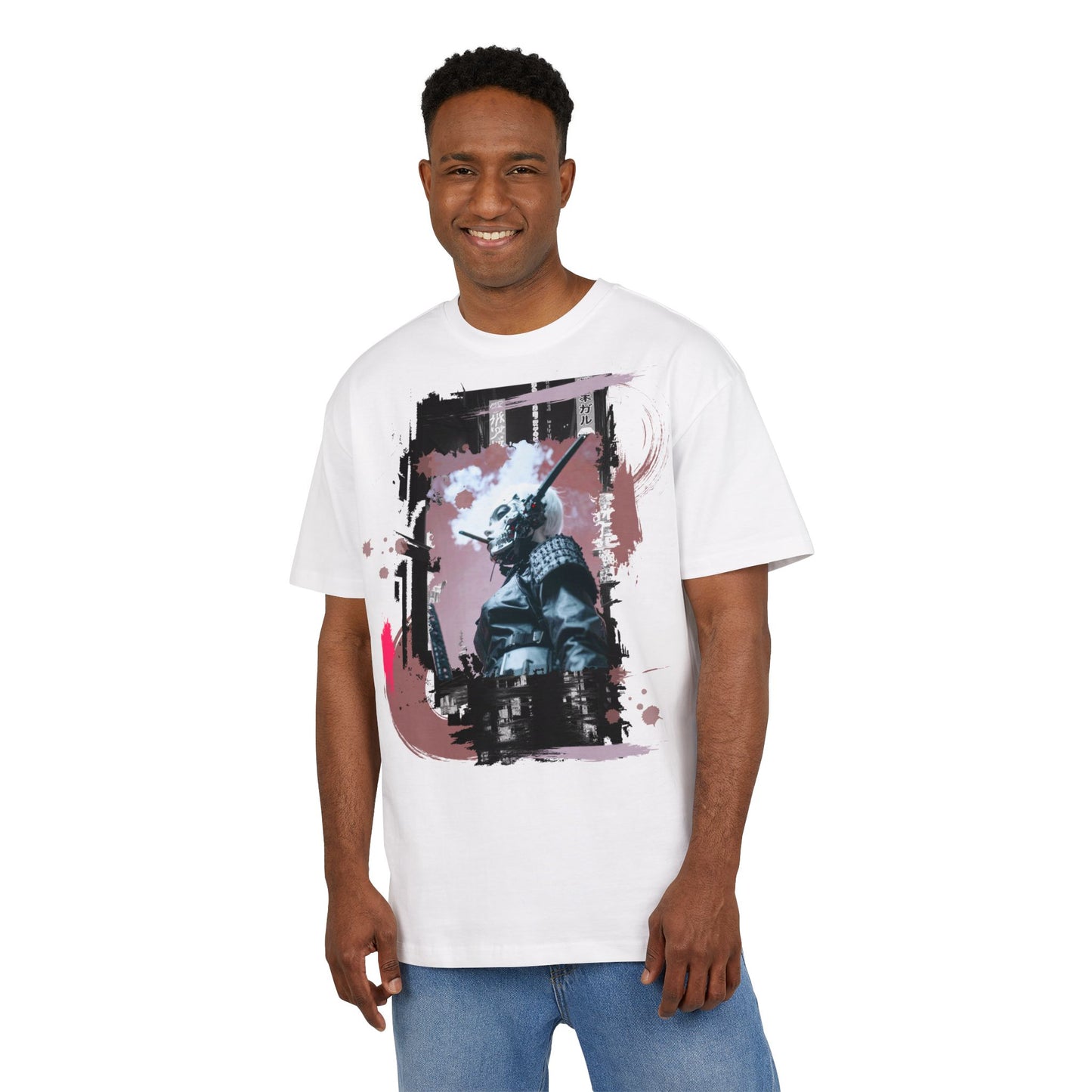 Unisex Heavy Oversize Tee featuring Samurai Art, Streetwear Graphic Tee, Gift for Him/Her, Casual Wear, Anime Inspired Fashion