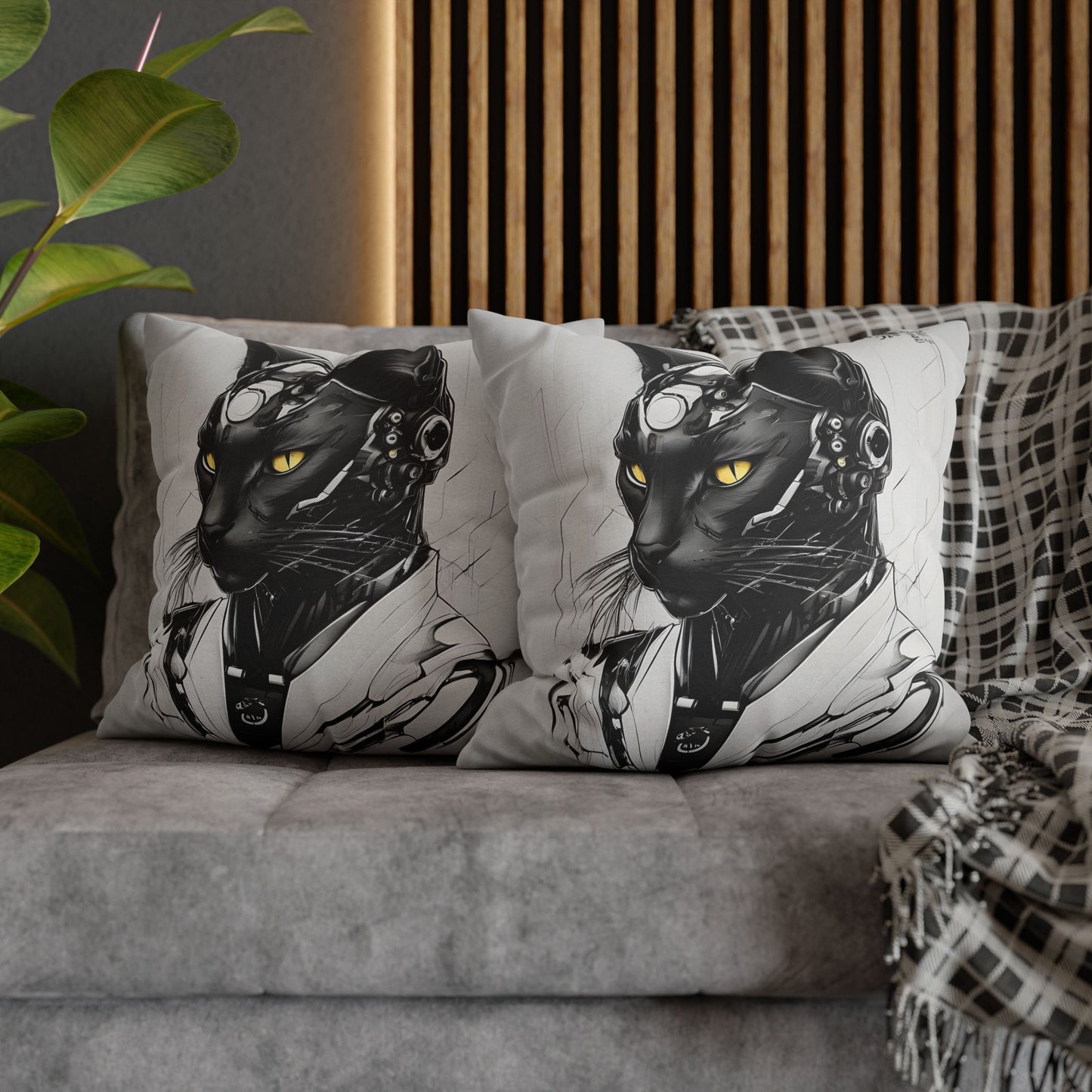 Square Pillowcase with Edgy Futuristic Cat Design