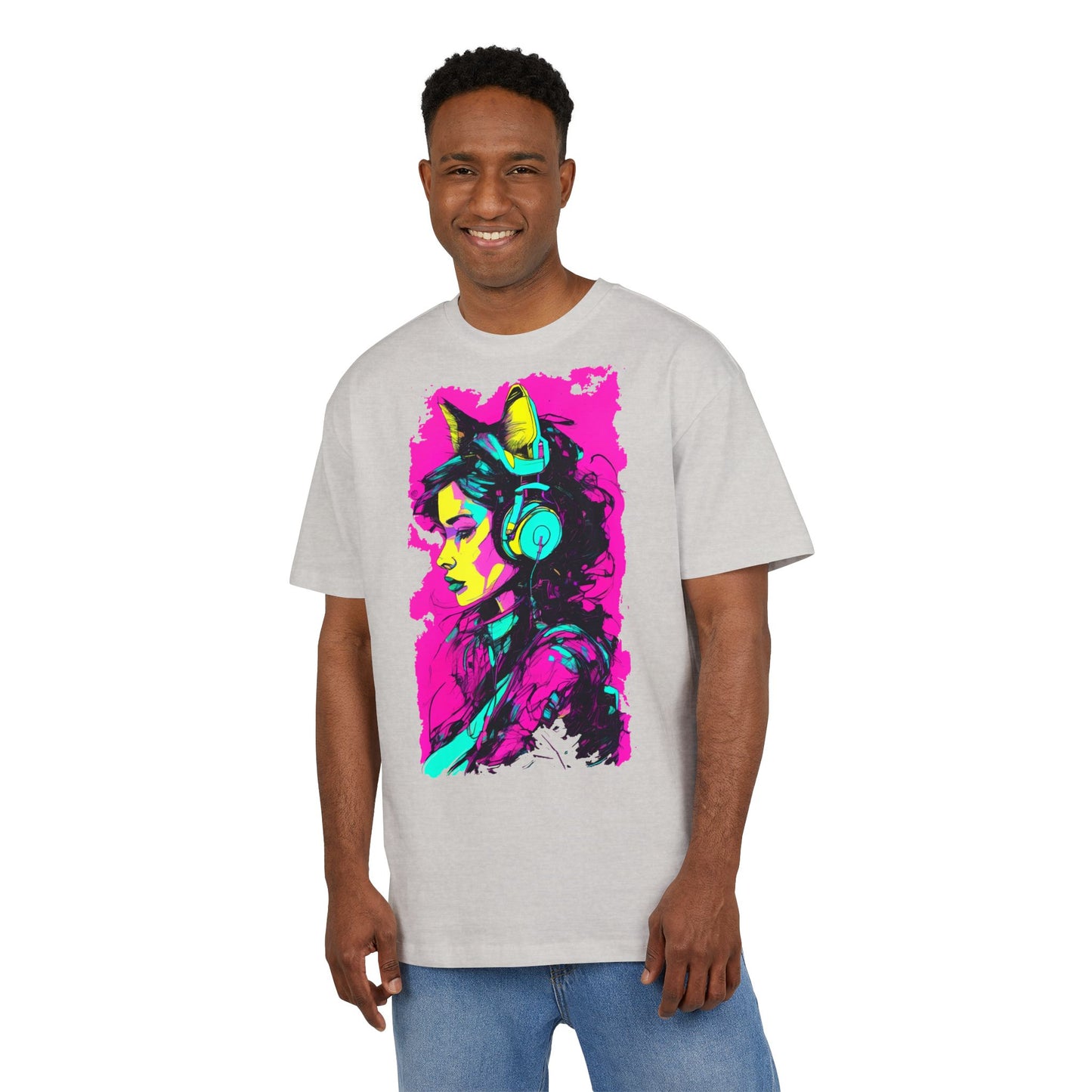 Vibrant Music Lover's Tee, Unisex Heavy Oversize Tee, Trendy Graphic Shirt, Colorful Art Top, Perfect for Festivals and Gifts