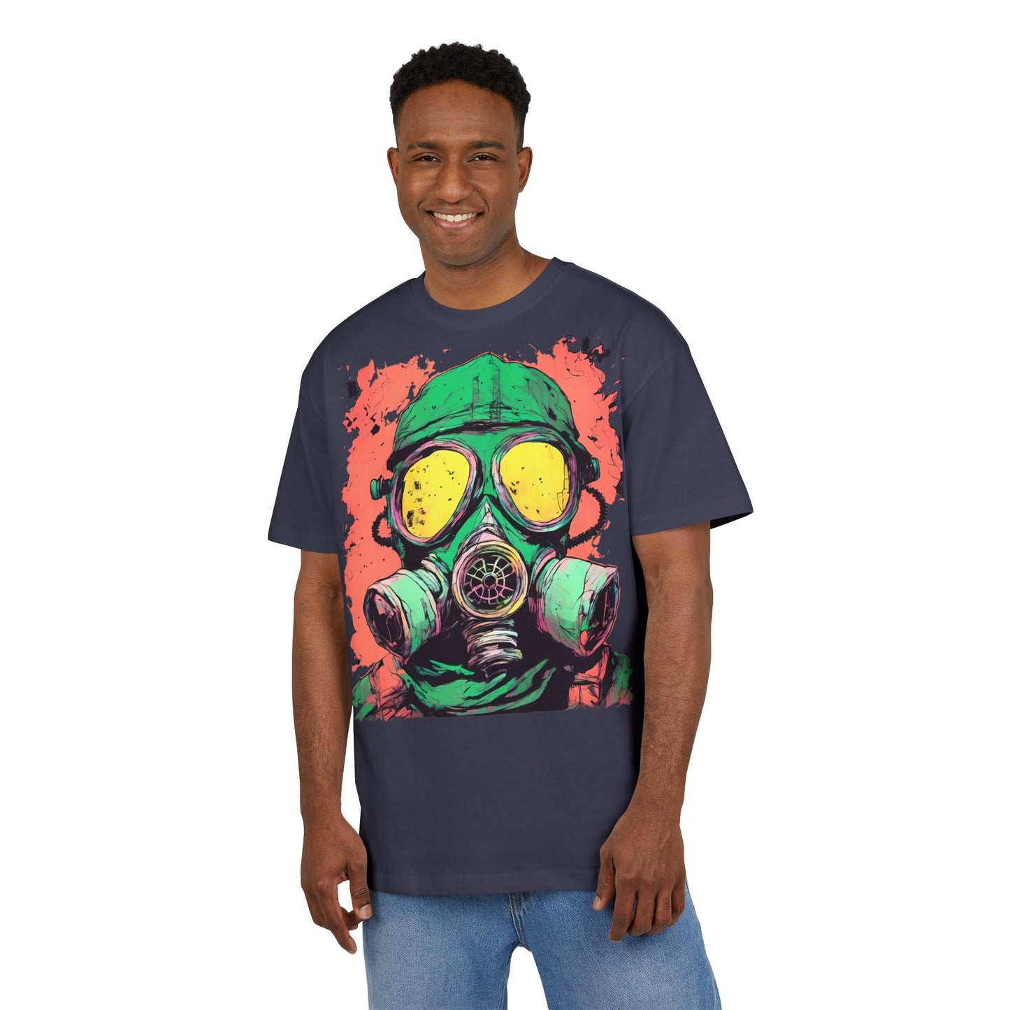 Retro Gas Mask Unisex Heavy Oversize Tee, Streetwear T-Shirt, Unique Graphic Tee, Festival Fashion, Cool Casual Wear