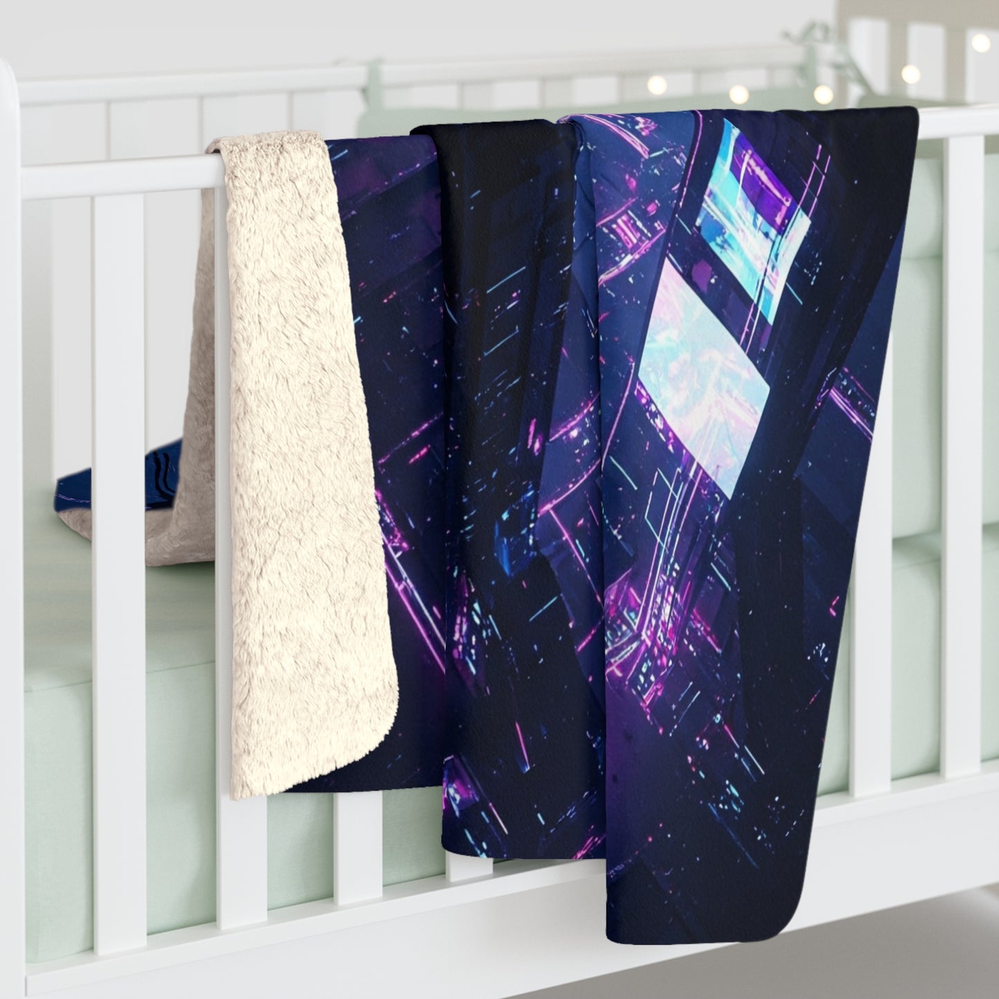 Futuristic Sherpa Fleece Blanket - Cozy Cyberpunk Decor for Home