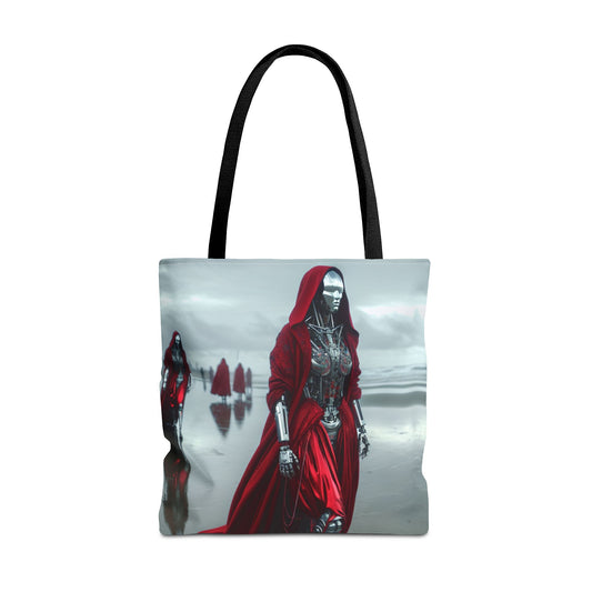 Futuristic Red Hooded Tote Bag, Eco-Friendly Shopping Tote, Stylish Reusable Bag, Perfect for Gifts, Fashion Statement