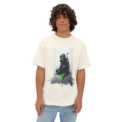 Unisex Oversized Boxy Tee with Unique Green Gas Mask Design, Graphic Tee, Streetwear Fashion, Gift for Gamers, Casual Style