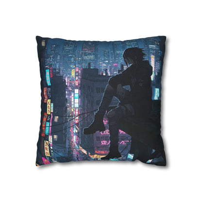 Anime-Inspired Urban Pillowcase, Cozy Home Decor, Nerdy Gift, Bedroom Accent, Cyberpunk Decor, Manga Lover Gift