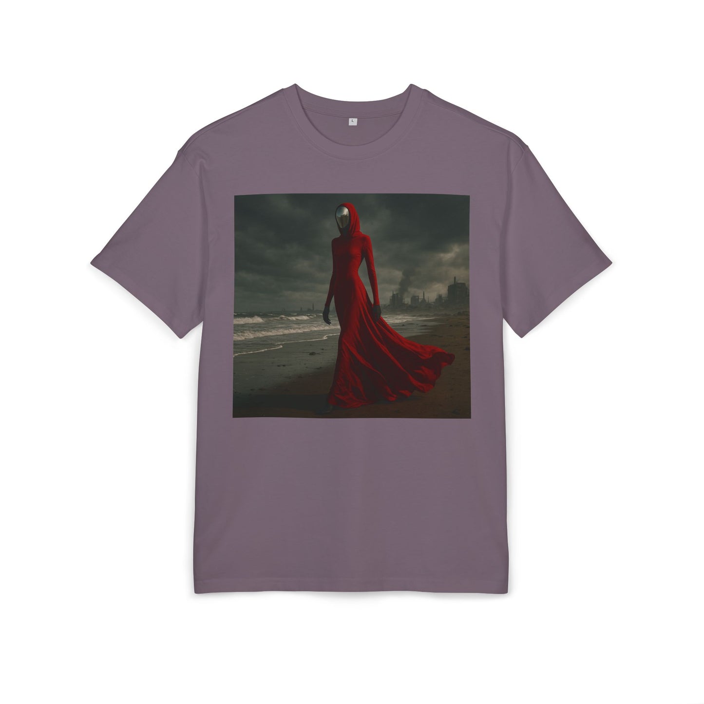 Mystical Red Hooded Tee - Unisex Oversize T-Shirt, Grunge Fashion, Streetwear Style, Gift for Horror Fans, Casual Wear