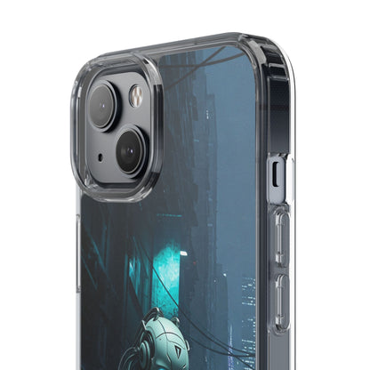 Futuristic Clear Phone Case with Neon City Design