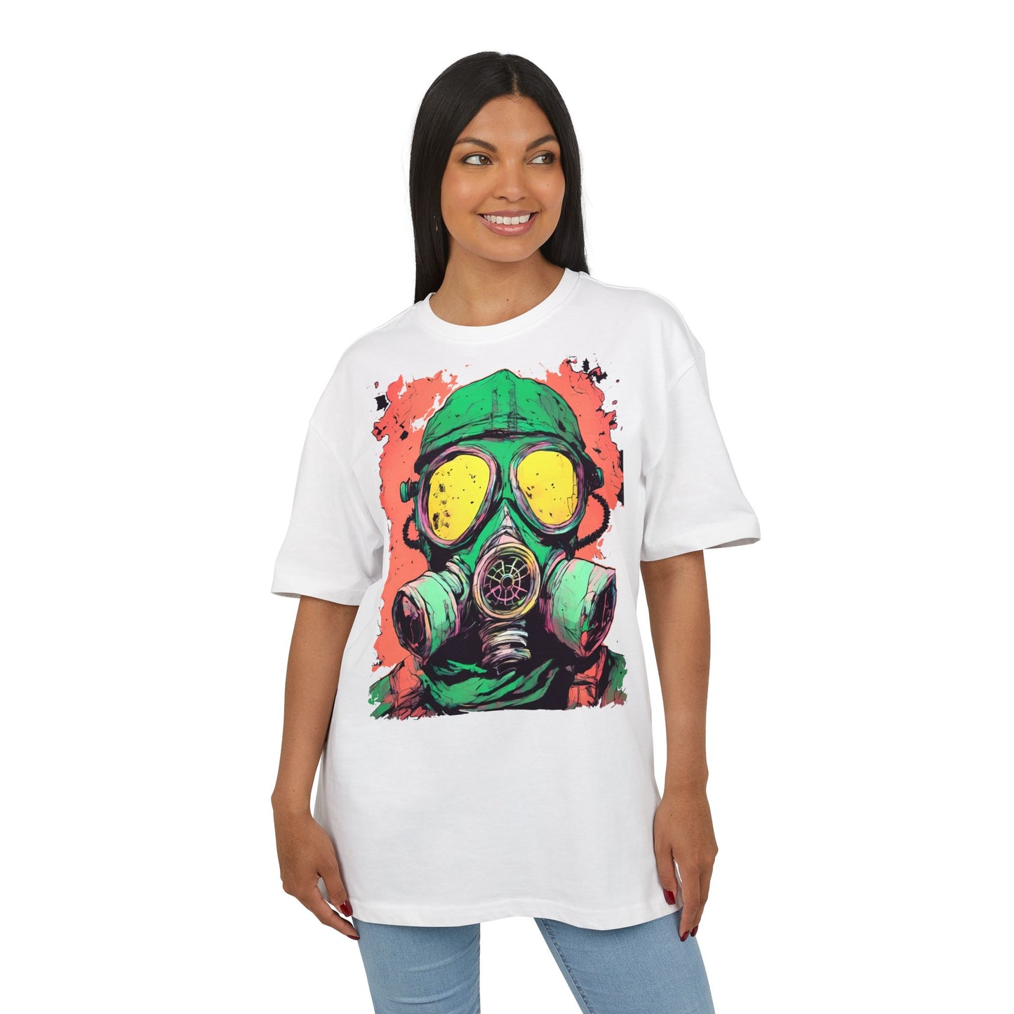 Retro Gas Mask Unisex Heavy Oversize Tee, Streetwear T-Shirt, Unique Graphic Tee, Festival Fashion, Cool Casual Wear