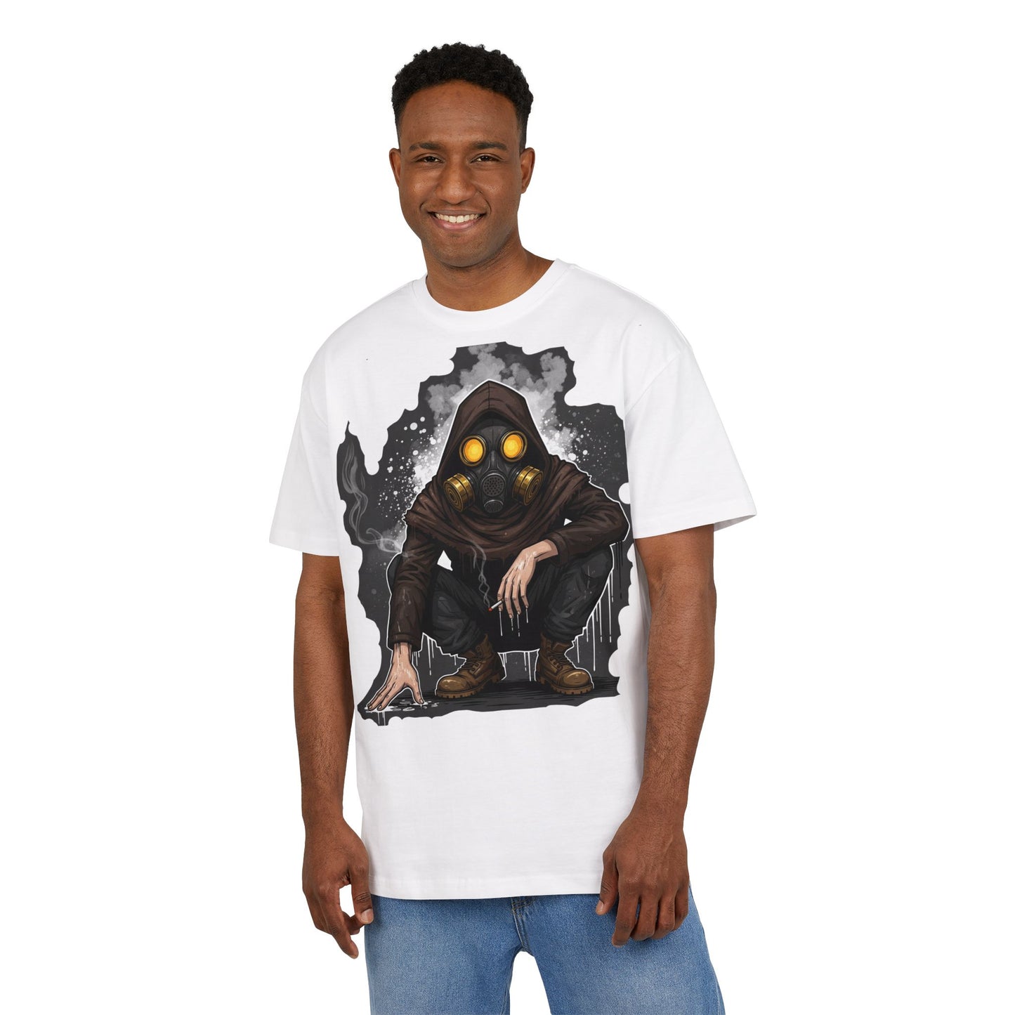 Gothic Gas Mask Unisex Heavy Oversize Tee, Streetwear Graphic Tee, Casual T-Shirt, Halloween Costume Top, Unique Gift Idea