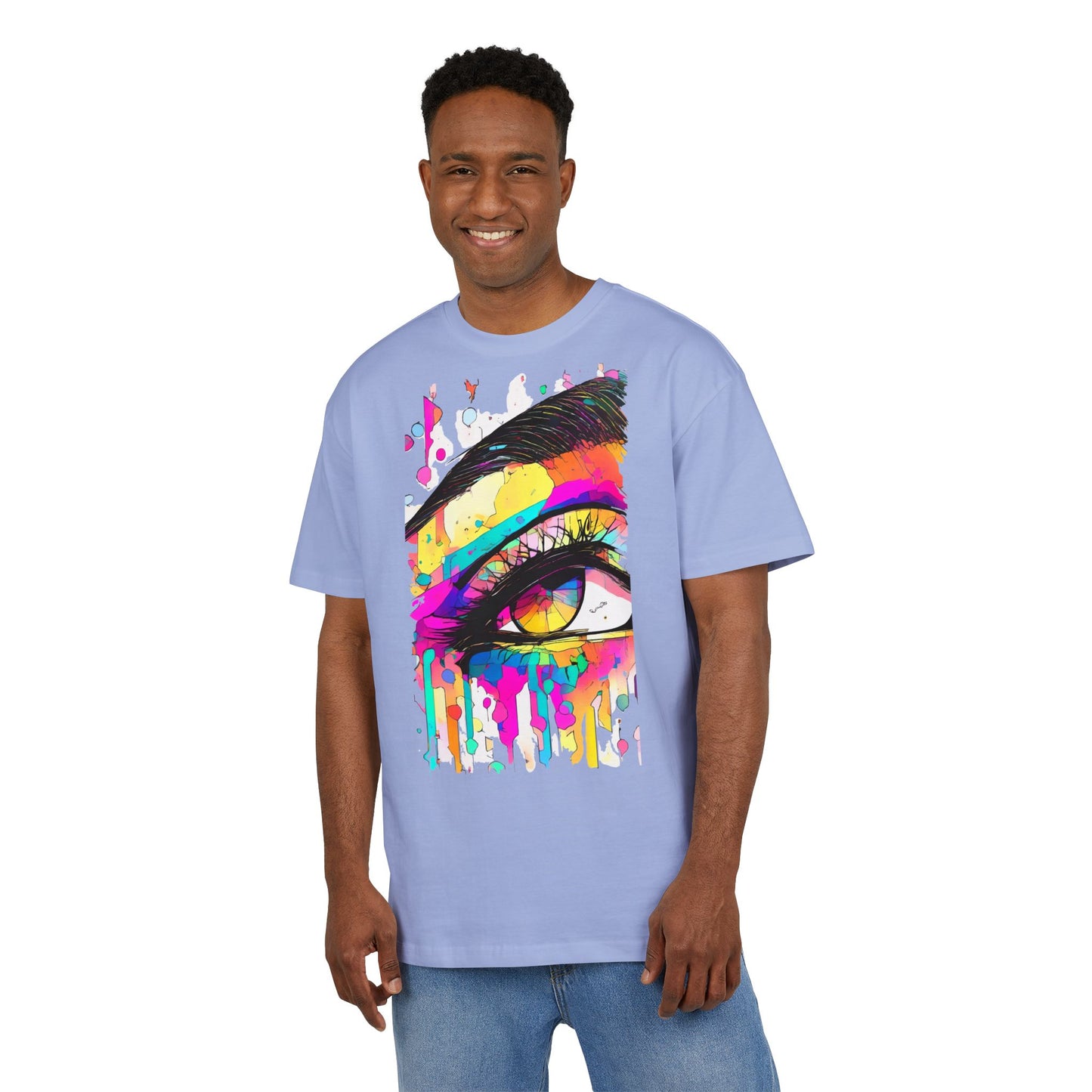 Vibrant Eye Art Oversized Tee, Unisex Heavy Tee for Creative Souls, Art Lovers Gift, Colorful Graphic Shirt, Festival Attire