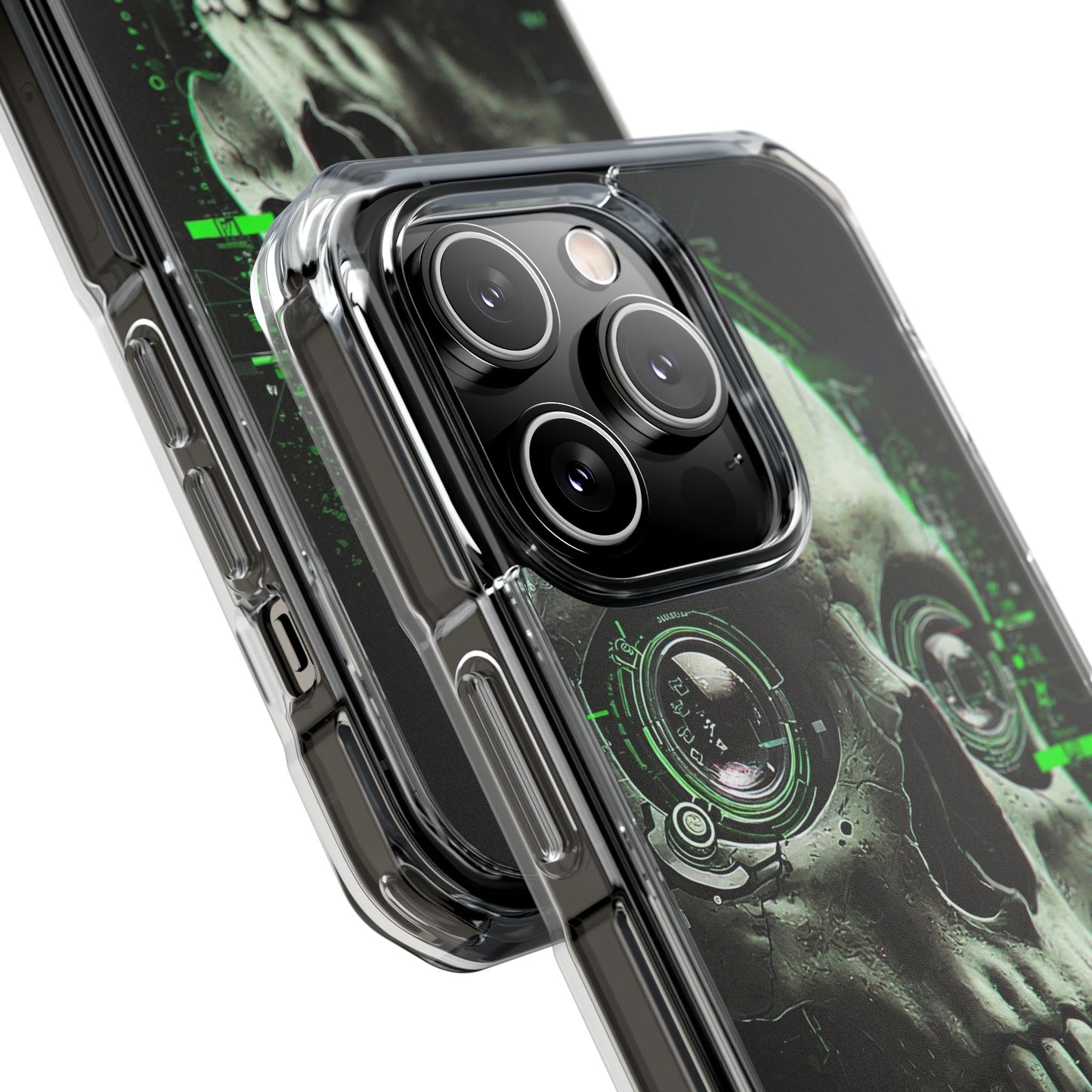 Gothic Skull Phone Case, Cyberpunk Design, Clear Impact Protection, Unique Gift for Him, Halloween Accessories, Tech Lover