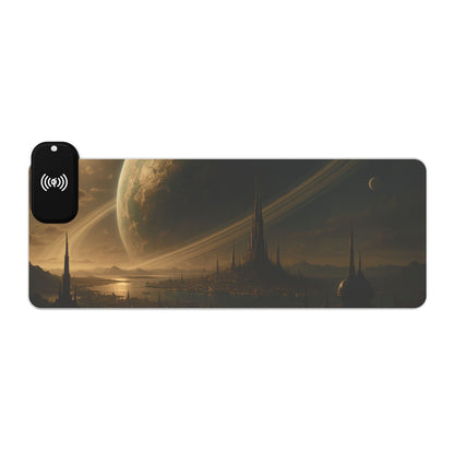 LED Gaming Mouse Pad with Wireless Charging Station - Cosmic Design, Gaming Setup, Home Office Accessory, Desk Decor, Gift for Gamers