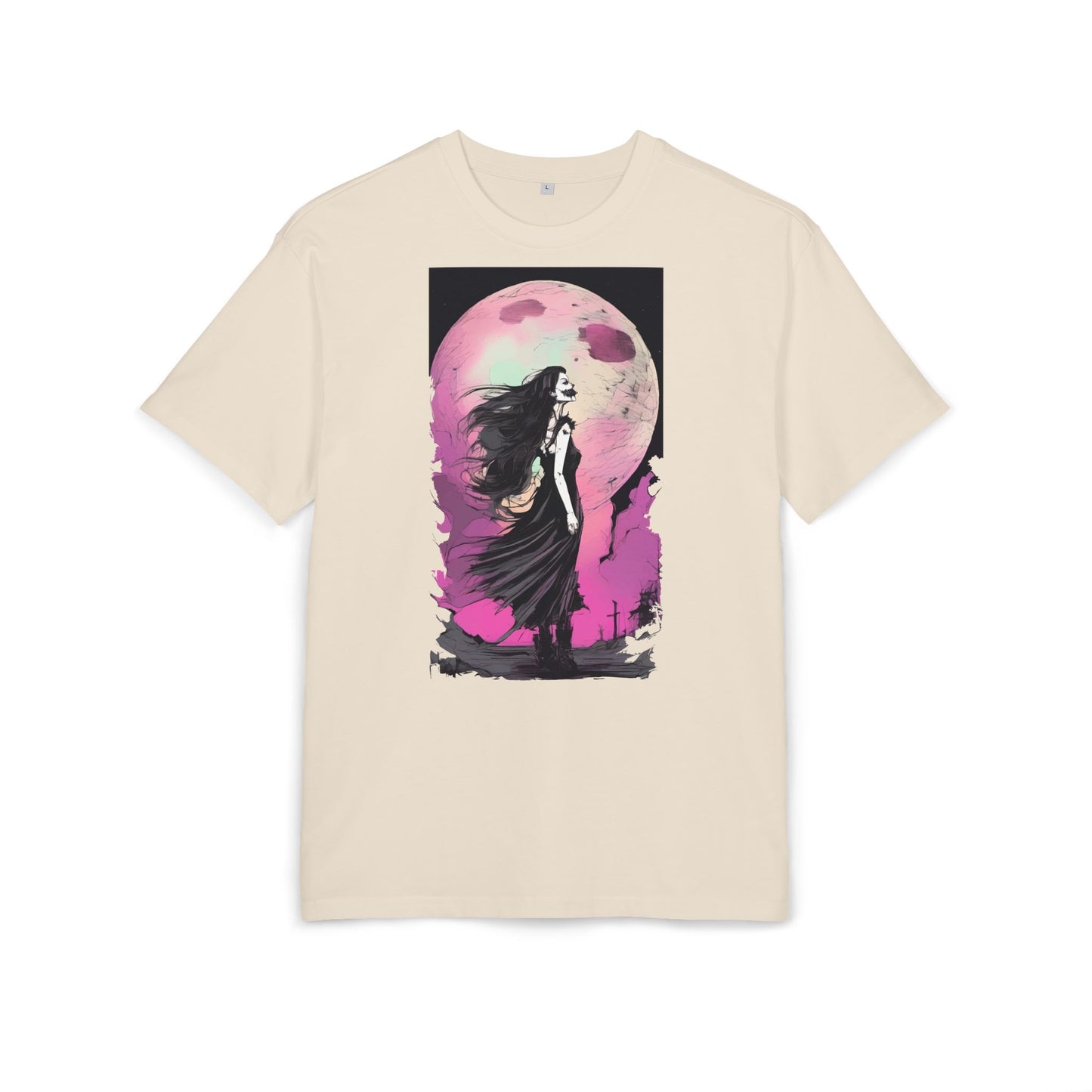 Unisex Heavy Oversize Tee with Moonlit Design, Graphic Tee for Night Lovers, Alternative Fashion, Halloween Shirt, Gift for Her