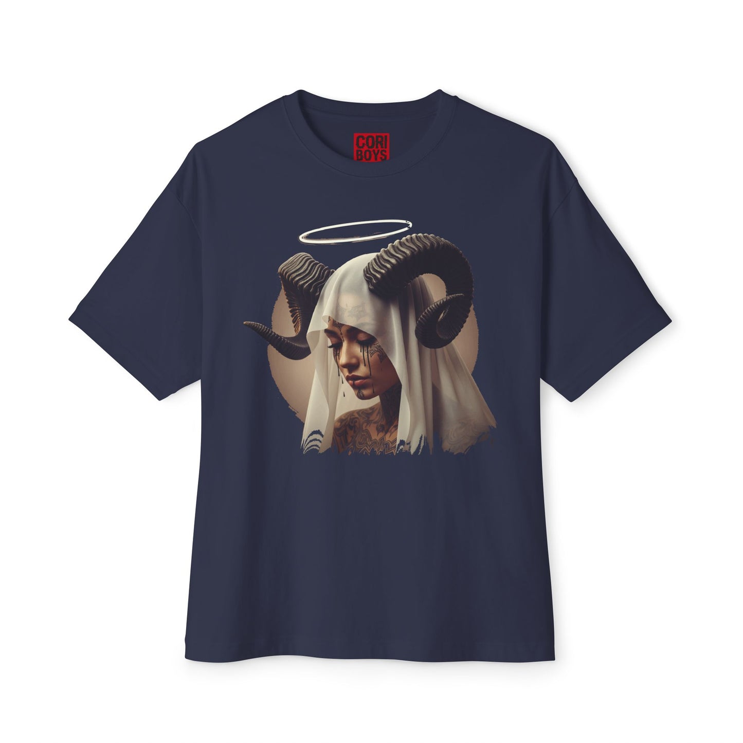 Mystical Ram Graphic Tee, Unisex Oversized Boxy Tee, Statement T-Shirt, Boho Chic Shirt, Art-Inspired Fashion, Comfortable Everyday Wear
