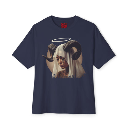 Mystical Ram Graphic Tee, Unisex Oversized Boxy Tee, Statement T-Shirt, Boho Chic Shirt, Art-Inspired Fashion, Comfortable Everyday Wear