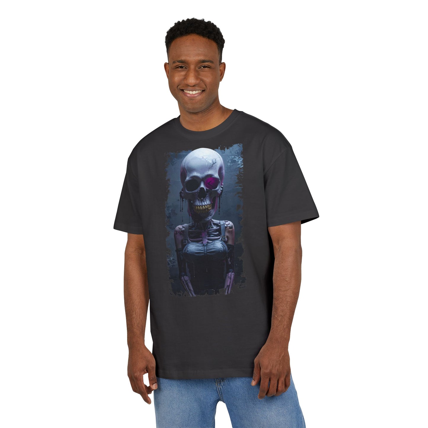 Unisex Heavy Oversize Tee with Skeleton Graphic, Spooky Halloween T-shirt, Casual Graphic Tee, Skeleton Art Shirt, Unisex Halloween Apparel