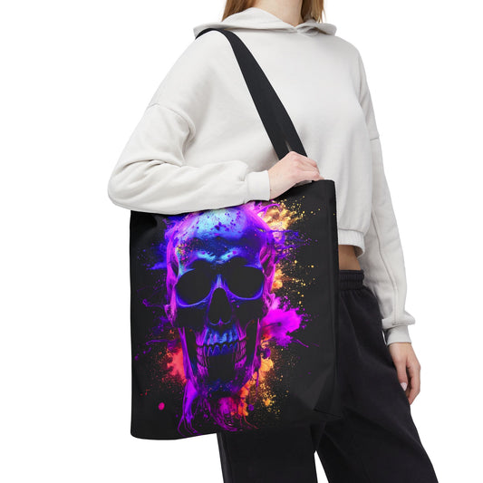 Skull Art Tote Bag, Stylish Shopping Tote, Colorful Beach Bag, Halloween Gift, Edgy Urban Accessory