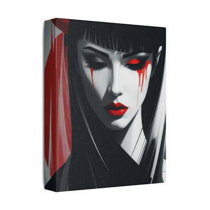 Japanese Art Canvas, Stretched Wall Art, Modern Home Decor, Red and Black Portrait, Unique Gift for Art Lovers, Asian Aesthetic