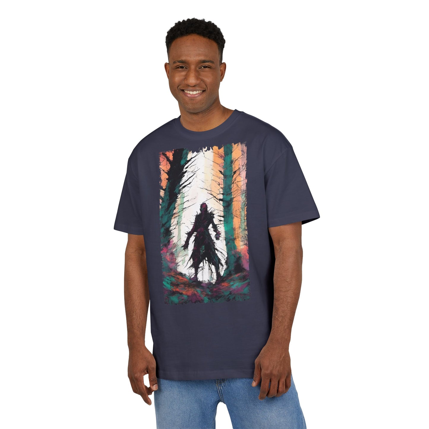 Artistic Oversized Tee - Forest Silhouette Design, Casual Unisex Fashion, Perfect for Nature Lovers, Gift for Friends, Relaxed Everyday Wear