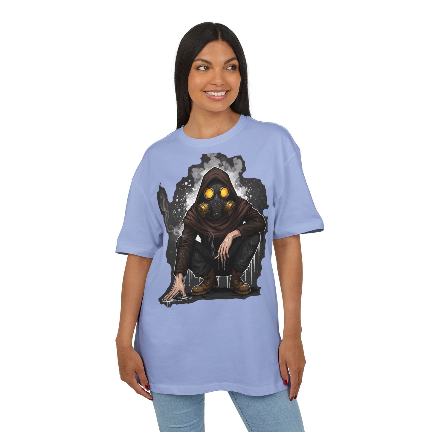 Gothic Gas Mask Unisex Heavy Oversize Tee, Streetwear Graphic Tee, Casual T-Shirt, Halloween Costume Top, Unique Gift Idea