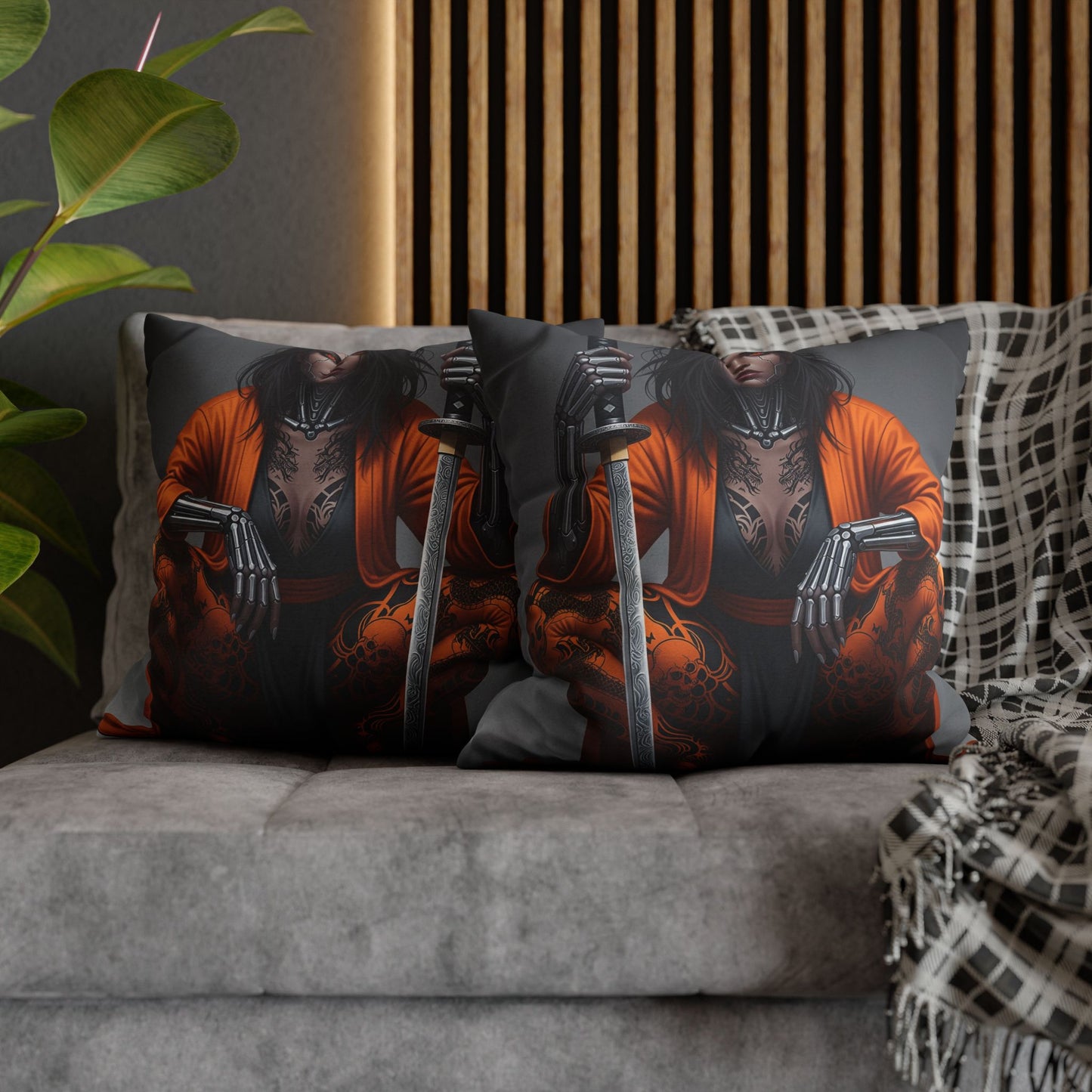 Fierce Warrior Design Pillowcase, Unique Home Decor, Boho Accent Pillow, Anime Art, Gift for Her, Cosplay Lovers
