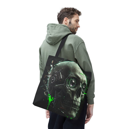 Futuristic Skull Tote Bag, Eco-Friendly Shopping Bag, Graphic Tote, Halloween Gift, Unique Art Bag, Stylish Carryall, Gift for Nerds